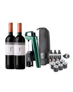 2 Vinos Tinto TM 750 ml + Vertedero C/Cap Coravin Model Six Verde