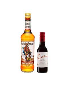 Ron Captain Morgan Spiced 700 ml + Vino Tinto Cune Crianza 187 ml