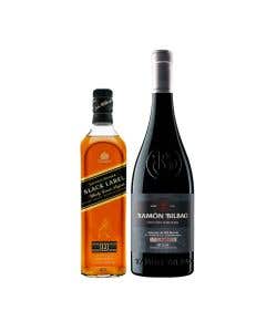 Whisky Johnnie Walker Black Label Blended Scotch 750 ml + Vino Tinto Ramon Bilbao Edicion Limitada 750 ml