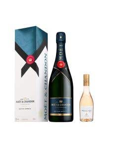 Champagne Moet Nectar Estuche 750 ml + Vino Rosado Whispering Angel 375 ml