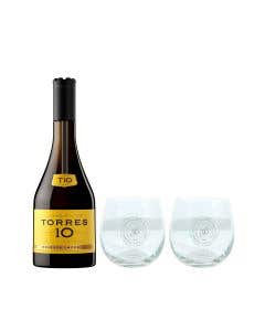 Brandy Torres 10 Años 700 ml + 2 Vasos de Cristal