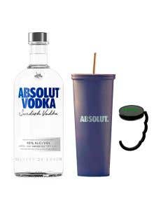 Vodka Absolut Azul 750 ml + Vaso metálico + Gancho para bolso 