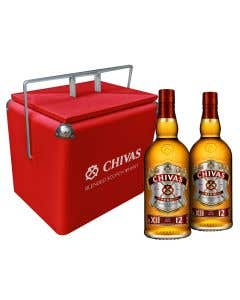 2 Whisky Chivas Regal 12 Años 750ml + Hielera Roja