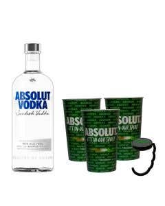 Vodka Absolut Azul 750 ml + 3 Vasos + 1 Colgador de Bolsa