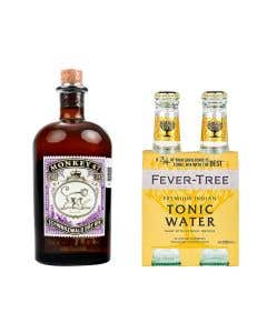 Ginebra Monkey Seca 47 500 ml + Agua Tonica Fever Tree 4 Pack 200 ml