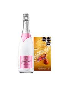 Vino Espumoso Freixenet Rosado Ice Cava 750ml + Chocolate Lindor surtido caja - 168 g