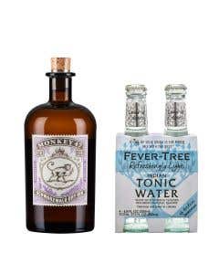 Ginebra Monkey 47 - 500 ml + Agua Tónica Fever Tree Light 4 Pack 200 ml