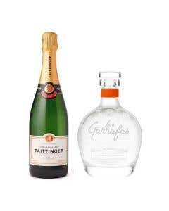 Mezcal Las Garrafas Xaguar con Estuche 750 ml + Champagne Taittinger Brut Reserve 750 ml