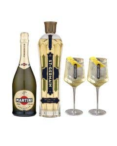 1 Vino Espumoso Martini Prosecco 750 ml + 1 Licor ST - Germain 750 ml + 2 Copas